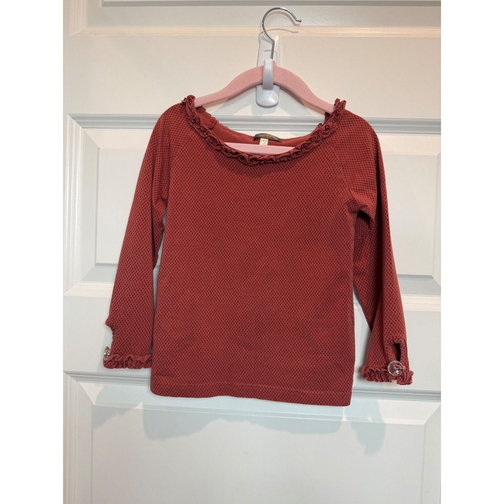 1.Matilda Jane Girls Terracotta Red Textured Ruffle Long Sleeve Top Size 2